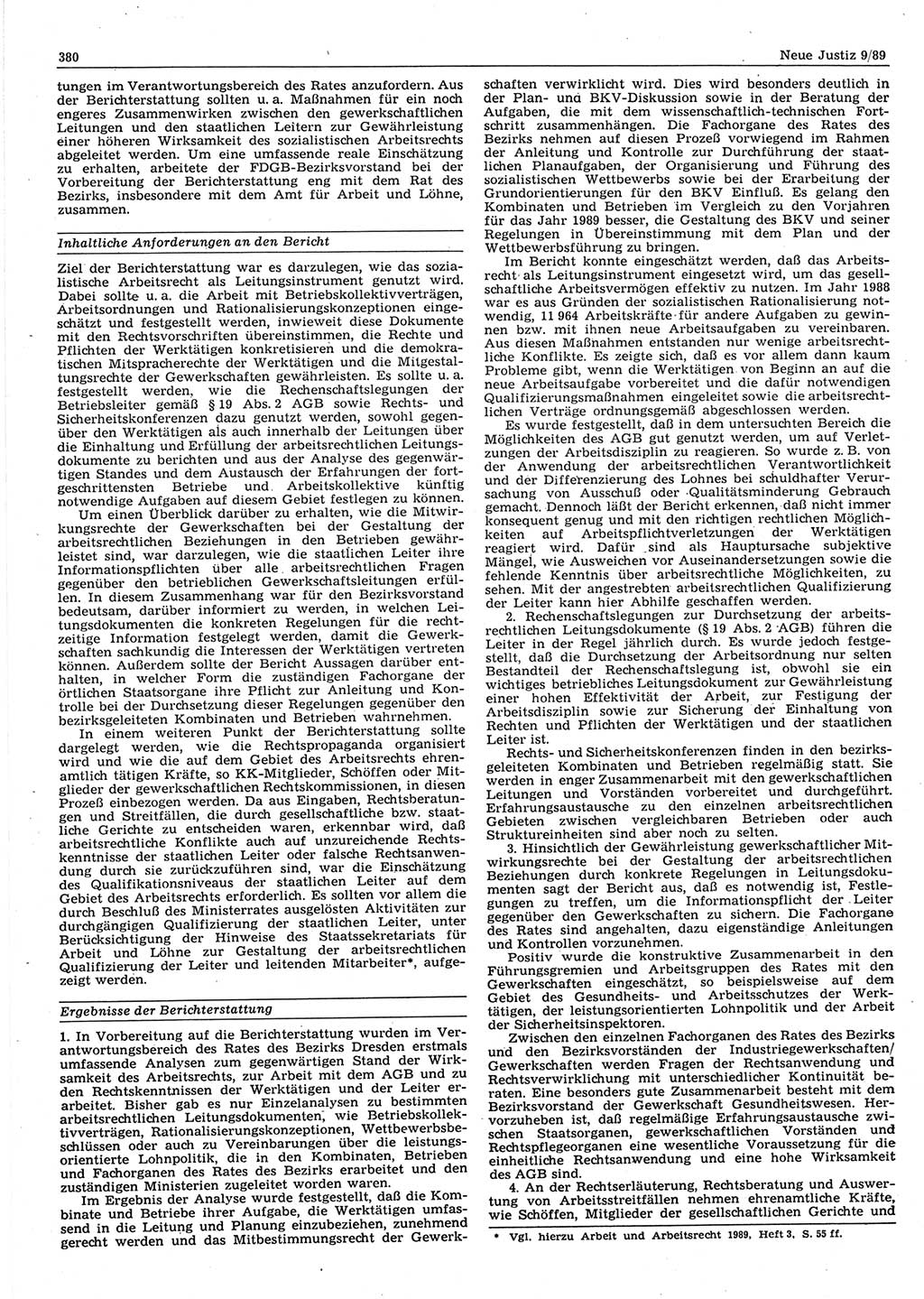 Neue Justiz (NJ), Zeitschrift für sozialistisches Recht und Gesetzlichkeit [Deutsche Demokratische Republik (DDR)], 43. Jahrgang 1989, Seite 380 (NJ DDR 1989, S. 380)