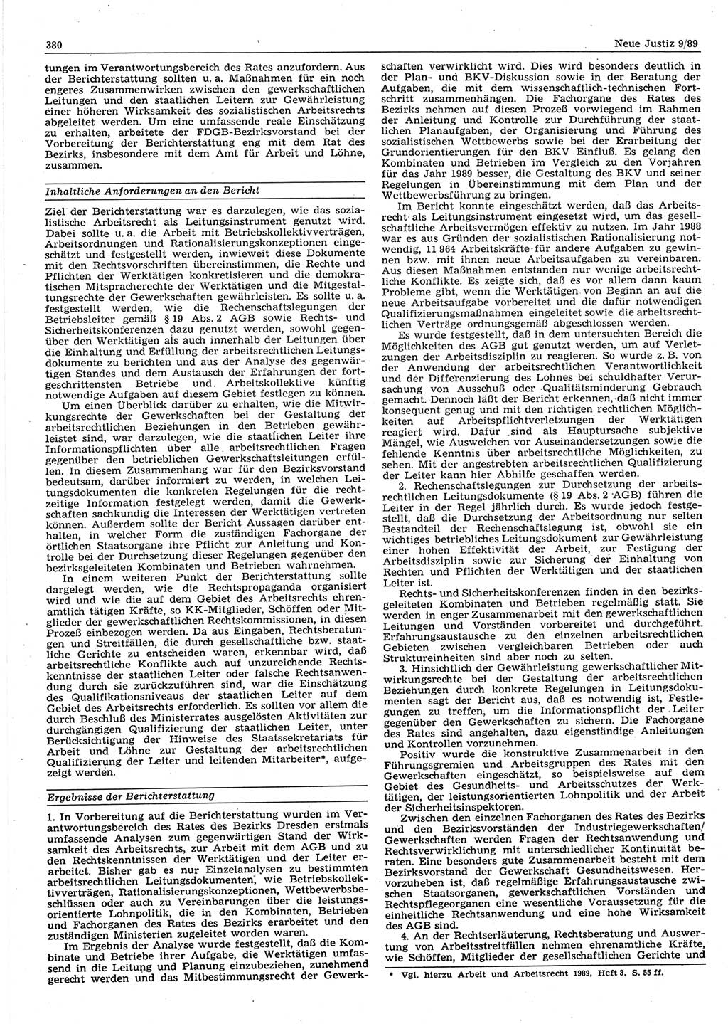 Neue Justiz (NJ), Zeitschrift für sozialistisches Recht und Gesetzlichkeit [Deutsche Demokratische Republik (DDR)], 43. Jahrgang 1989, Seite 380 (NJ DDR 1989, S. 380)