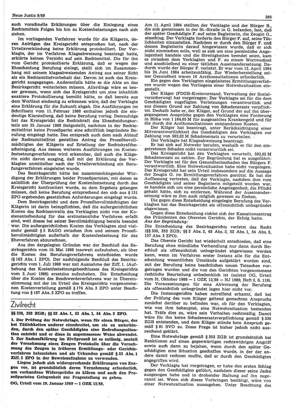 Neue Justiz (NJ), Zeitschrift für sozialistisches Recht und Gesetzlichkeit [Deutsche Demokratische Republik (DDR)], 43. Jahrgang 1989, Seite 385 (NJ DDR 1989, S. 385)