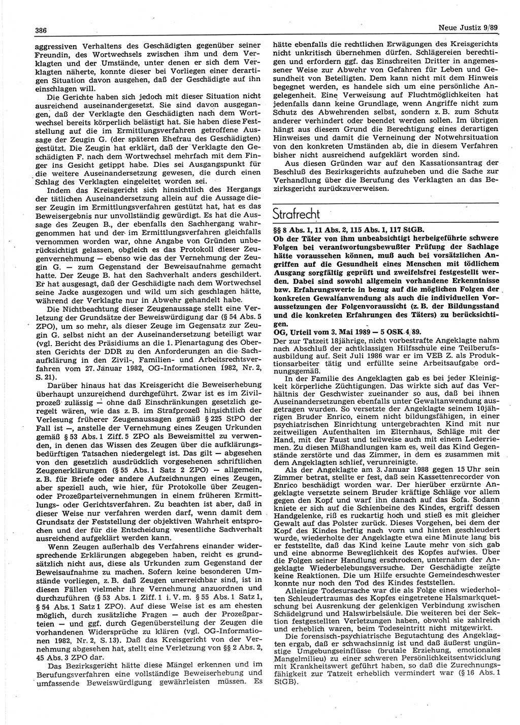 Neue Justiz (NJ), Zeitschrift für sozialistisches Recht und Gesetzlichkeit [Deutsche Demokratische Republik (DDR)], 43. Jahrgang 1989, Seite 386 (NJ DDR 1989, S. 386)