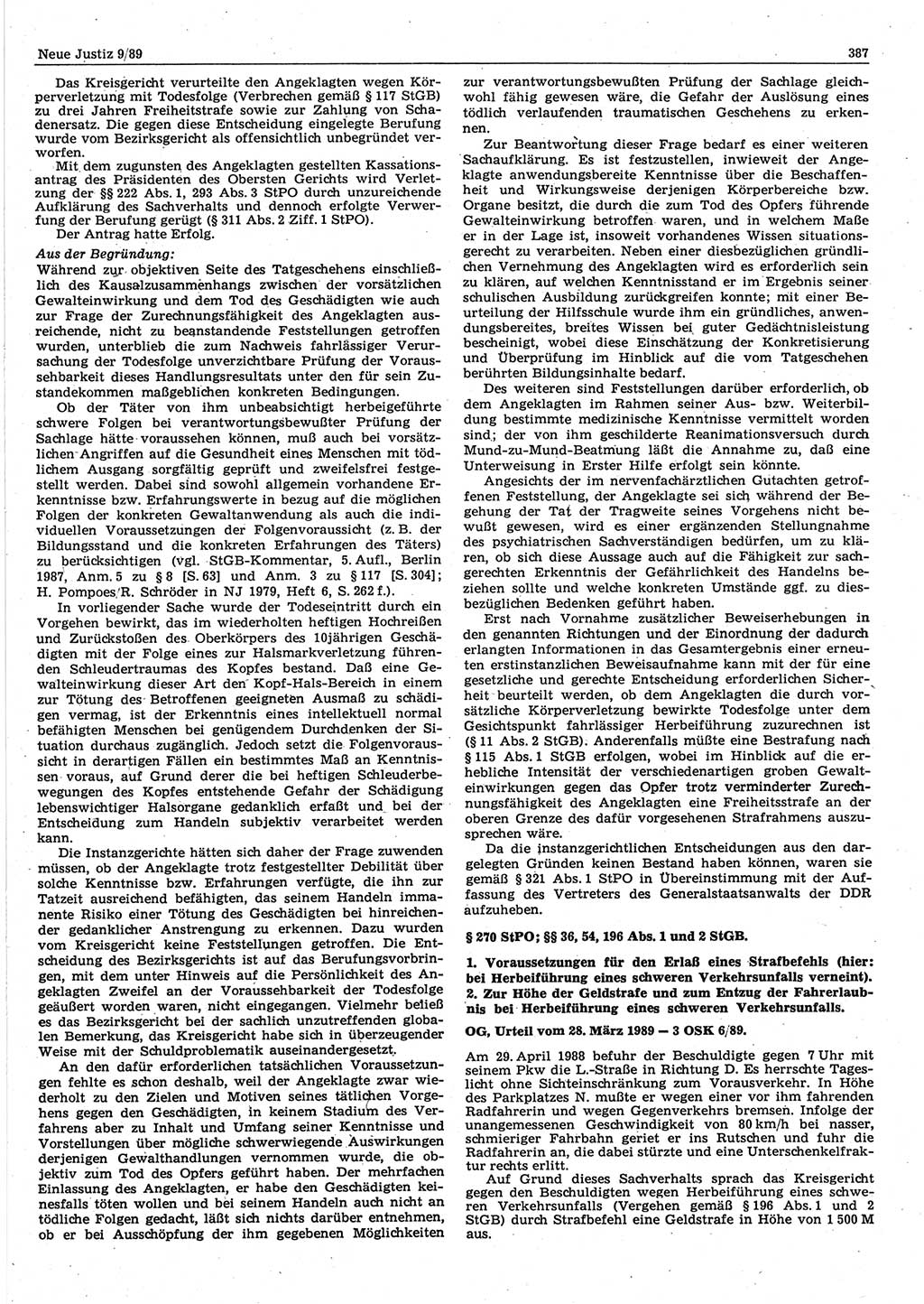 Neue Justiz (NJ), Zeitschrift für sozialistisches Recht und Gesetzlichkeit [Deutsche Demokratische Republik (DDR)], 43. Jahrgang 1989, Seite 387 (NJ DDR 1989, S. 387)