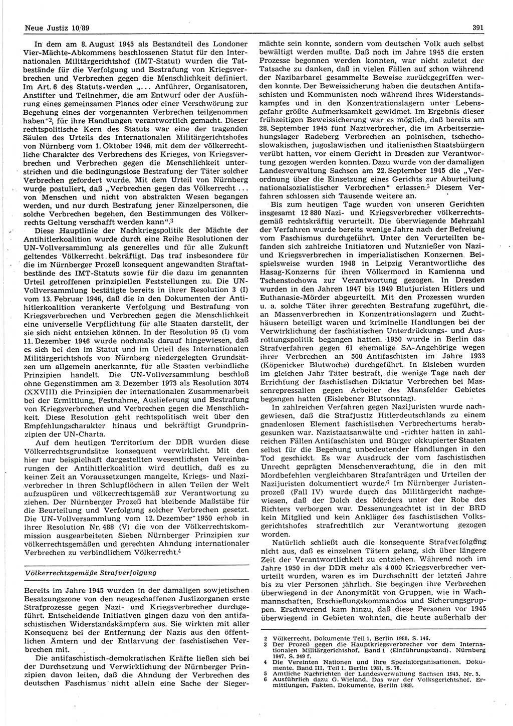 Neue Justiz (NJ), Zeitschrift für sozialistisches Recht und Gesetzlichkeit [Deutsche Demokratische Republik (DDR)], 43. Jahrgang 1989, Seite 391 (NJ DDR 1989, S. 391)