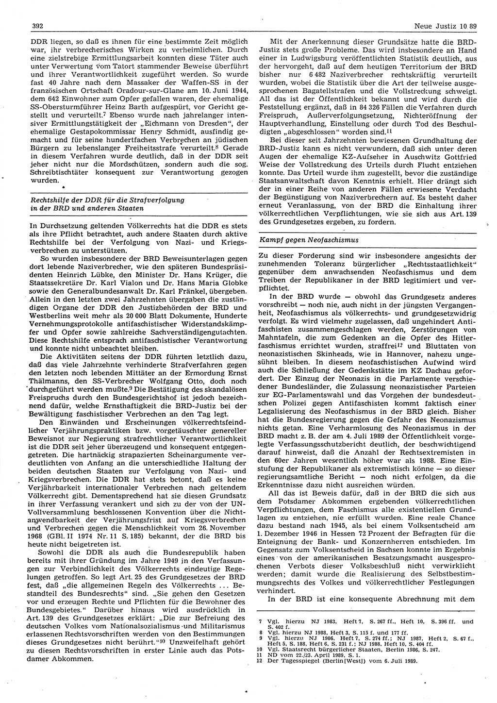 Neue Justiz (NJ), Zeitschrift für sozialistisches Recht und Gesetzlichkeit [Deutsche Demokratische Republik (DDR)], 43. Jahrgang 1989, Seite 392 (NJ DDR 1989, S. 392)