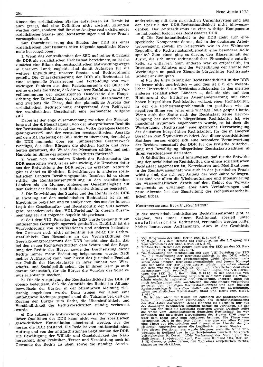 Neue Justiz (NJ), Zeitschrift für sozialistisches Recht und Gesetzlichkeit [Deutsche Demokratische Republik (DDR)], 43. Jahrgang 1989, Seite 394 (NJ DDR 1989, S. 394)