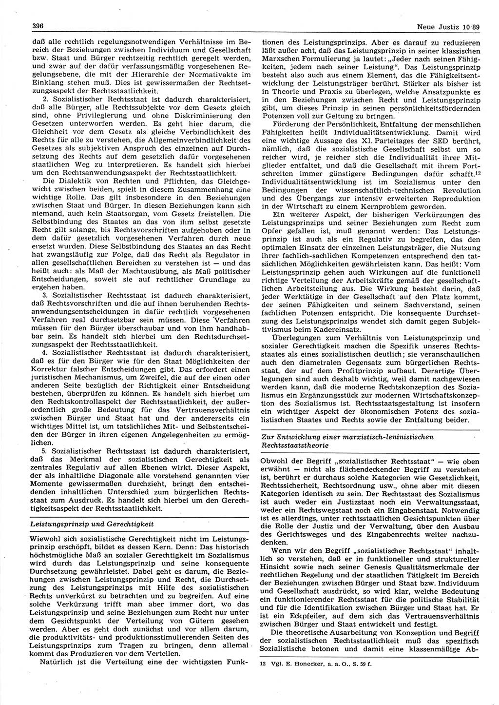 Neue Justiz (NJ), Zeitschrift für sozialistisches Recht und Gesetzlichkeit [Deutsche Demokratische Republik (DDR)], 43. Jahrgang 1989, Seite 396 (NJ DDR 1989, S. 396)
