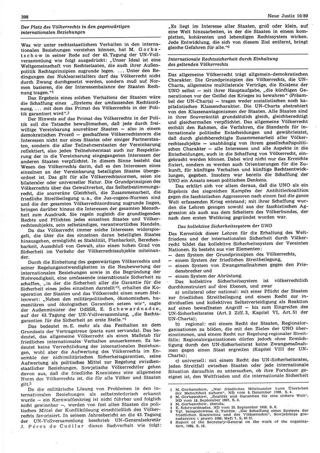 Neue Justiz (NJ), Zeitschrift für sozialistisches Recht und Gesetzlichkeit [Deutsche Demokratische Republik (DDR)], 43. Jahrgang 1989, Seite 398 (NJ DDR 1989, S. 398)