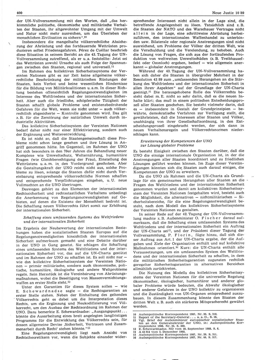 Neue Justiz (NJ), Zeitschrift für sozialistisches Recht und Gesetzlichkeit [Deutsche Demokratische Republik (DDR)], 43. Jahrgang 1989, Seite 400 (NJ DDR 1989, S. 400)