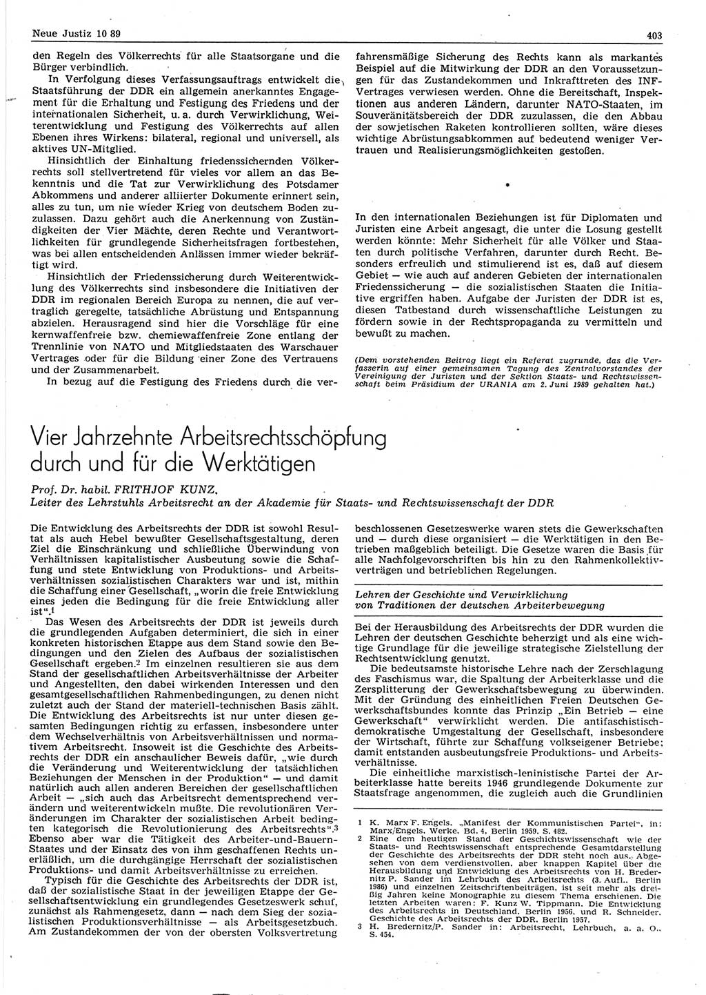 Neue Justiz (NJ), Zeitschrift für sozialistisches Recht und Gesetzlichkeit [Deutsche Demokratische Republik (DDR)], 43. Jahrgang 1989, Seite 403 (NJ DDR 1989, S. 403)