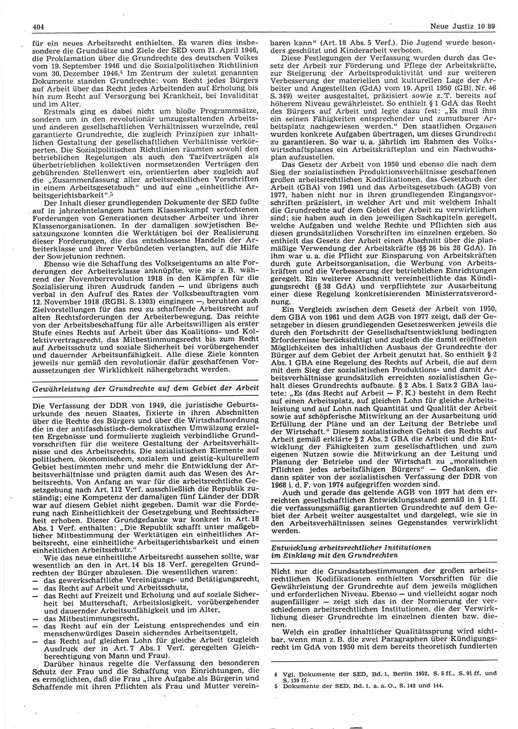 Neue Justiz (NJ), Zeitschrift für sozialistisches Recht und Gesetzlichkeit [Deutsche Demokratische Republik (DDR)], 43. Jahrgang 1989, Seite 404 (NJ DDR 1989, S. 404)