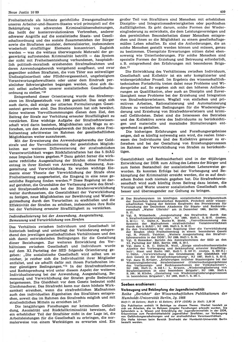 Neue Justiz (NJ), Zeitschrift für sozialistisches Recht und Gesetzlichkeit [Deutsche Demokratische Republik (DDR)], 43. Jahrgang 1989, Seite 409 (NJ DDR 1989, S. 409)