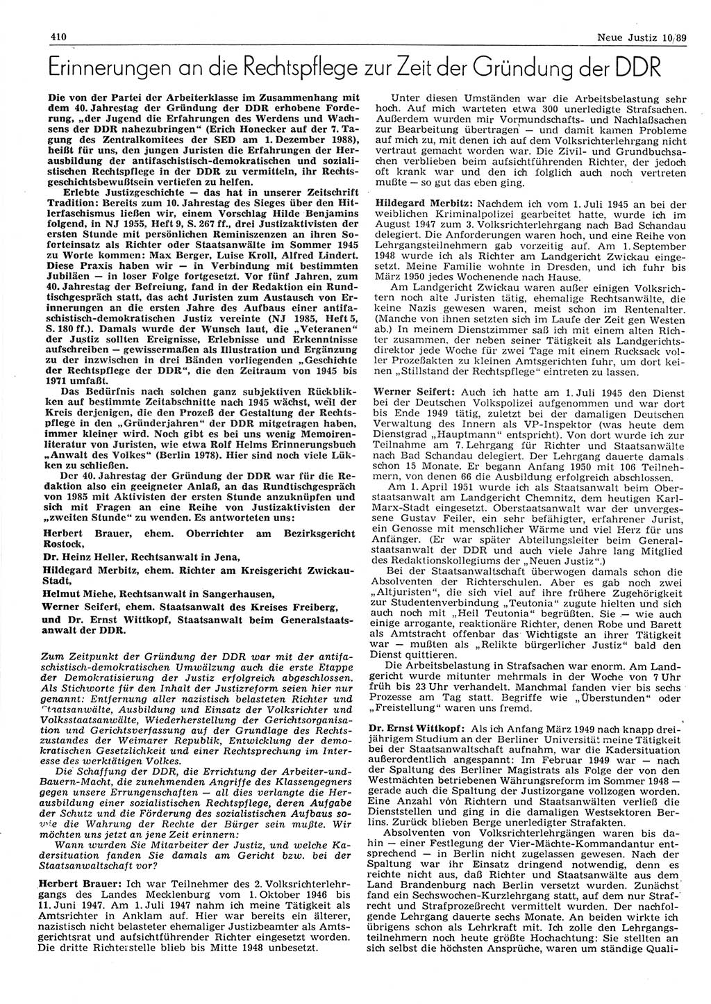 Neue Justiz (NJ), Zeitschrift für sozialistisches Recht und Gesetzlichkeit [Deutsche Demokratische Republik (DDR)], 43. Jahrgang 1989, Seite 410 (NJ DDR 1989, S. 410)
