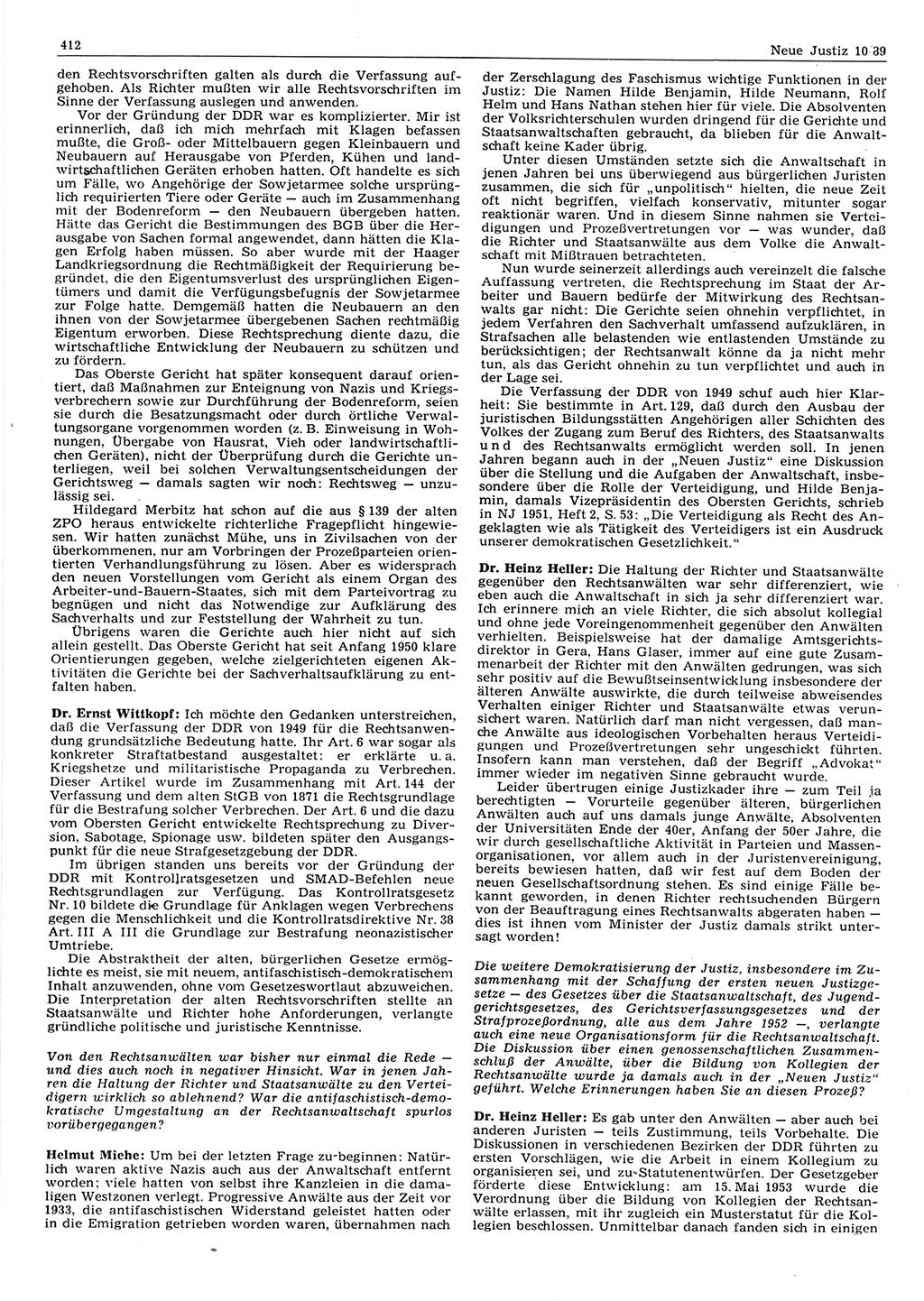 Neue Justiz (NJ), Zeitschrift für sozialistisches Recht und Gesetzlichkeit [Deutsche Demokratische Republik (DDR)], 43. Jahrgang 1989, Seite 412 (NJ DDR 1989, S. 412)