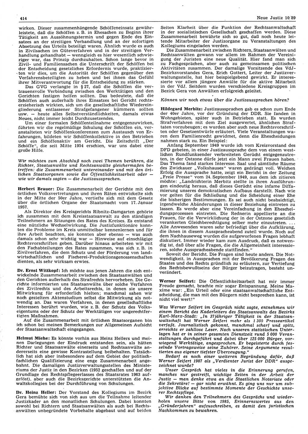 Neue Justiz (NJ), Zeitschrift für sozialistisches Recht und Gesetzlichkeit [Deutsche Demokratische Republik (DDR)], 43. Jahrgang 1989, Seite 414 (NJ DDR 1989, S. 414)