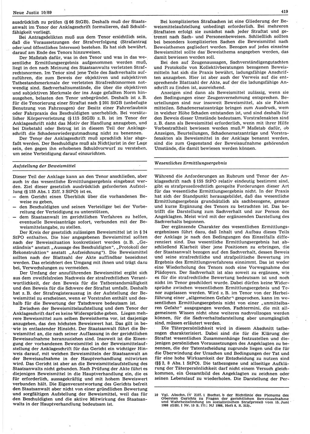 Neue Justiz (NJ), Zeitschrift für sozialistisches Recht und Gesetzlichkeit [Deutsche Demokratische Republik (DDR)], 43. Jahrgang 1989, Seite 419 (NJ DDR 1989, S. 419)