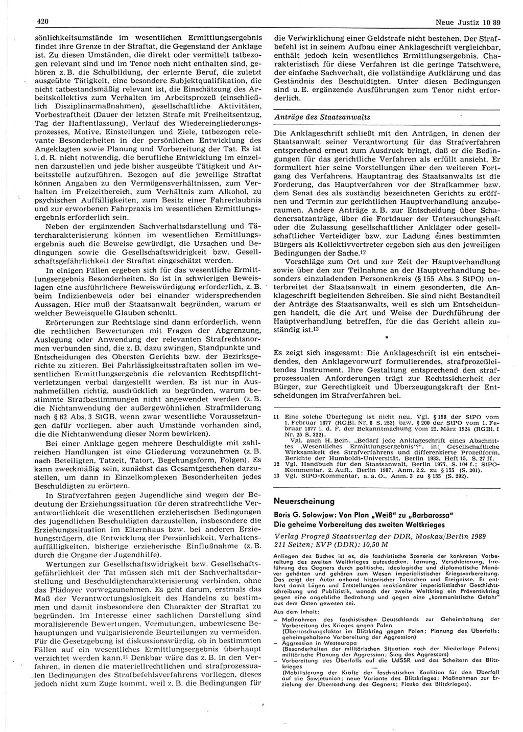 Neue Justiz (NJ), Zeitschrift für sozialistisches Recht und Gesetzlichkeit [Deutsche Demokratische Republik (DDR)], 43. Jahrgang 1989, Seite 420 (NJ DDR 1989, S. 420)