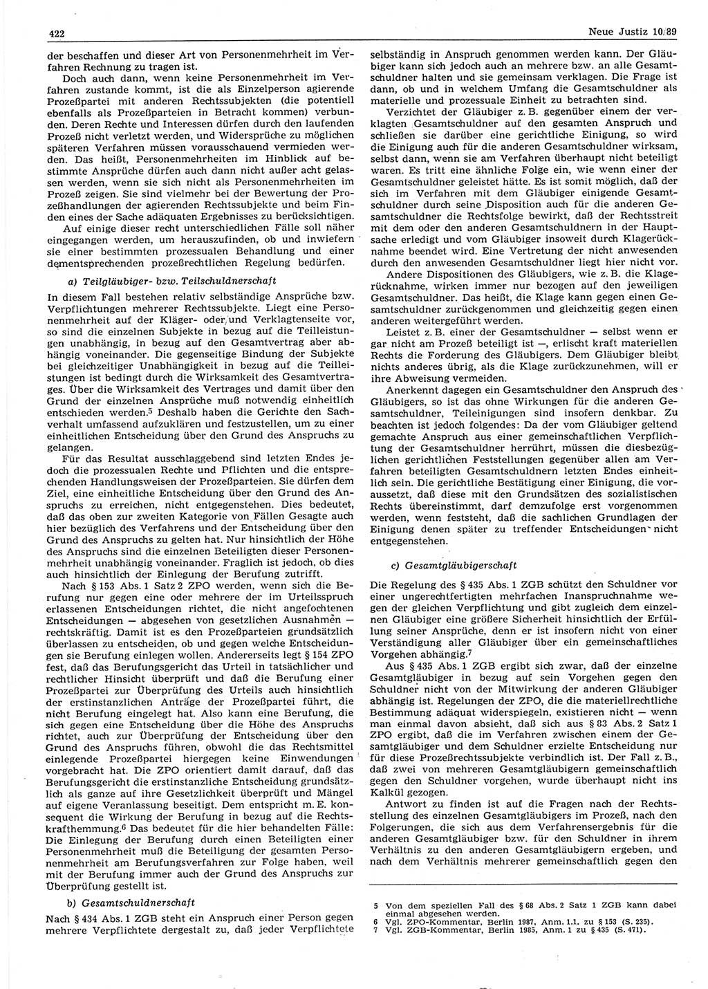 Neue Justiz (NJ), Zeitschrift für sozialistisches Recht und Gesetzlichkeit [Deutsche Demokratische Republik (DDR)], 43. Jahrgang 1989, Seite 422 (NJ DDR 1989, S. 422)