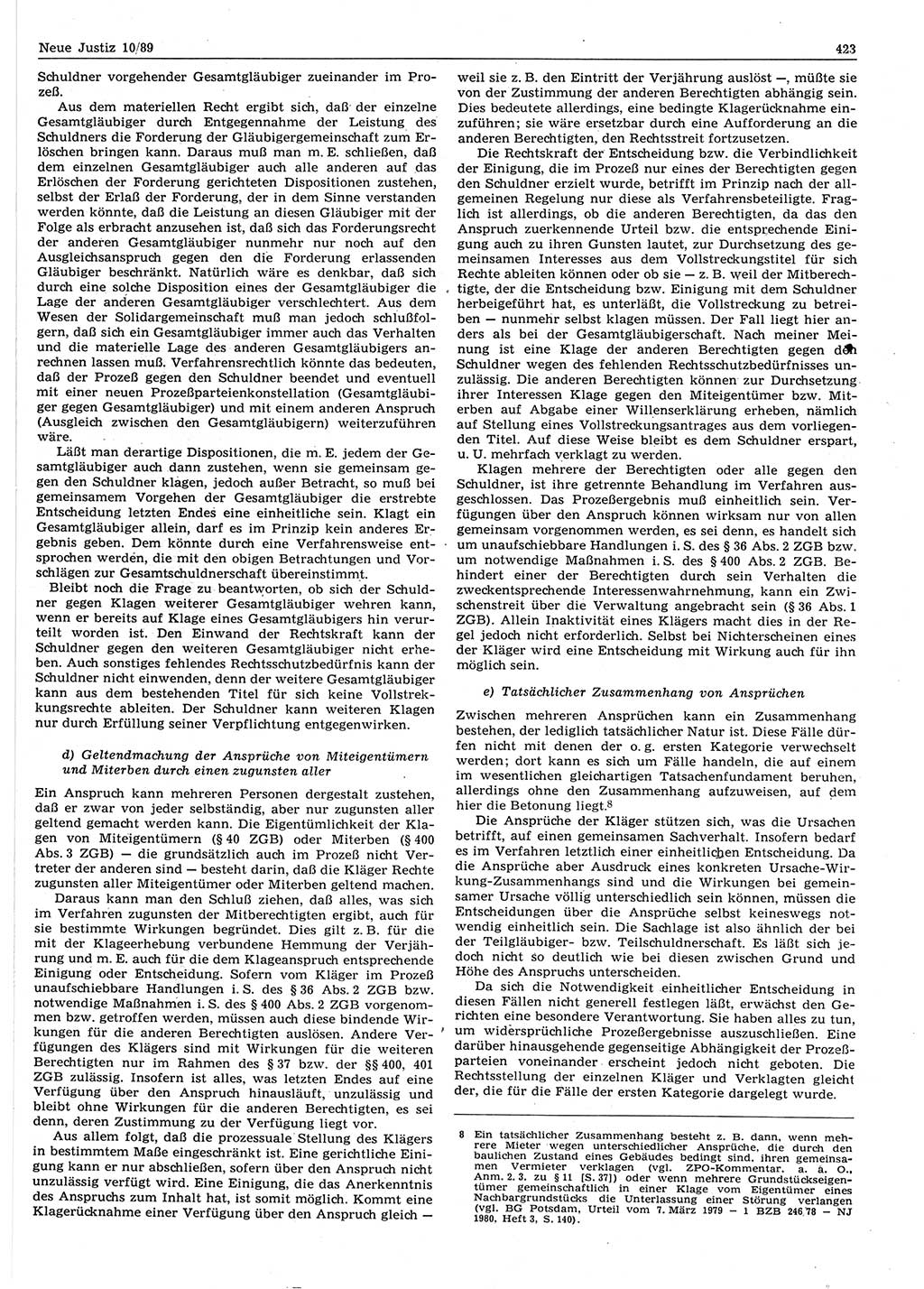 Neue Justiz (NJ), Zeitschrift für sozialistisches Recht und Gesetzlichkeit [Deutsche Demokratische Republik (DDR)], 43. Jahrgang 1989, Seite 423 (NJ DDR 1989, S. 423)