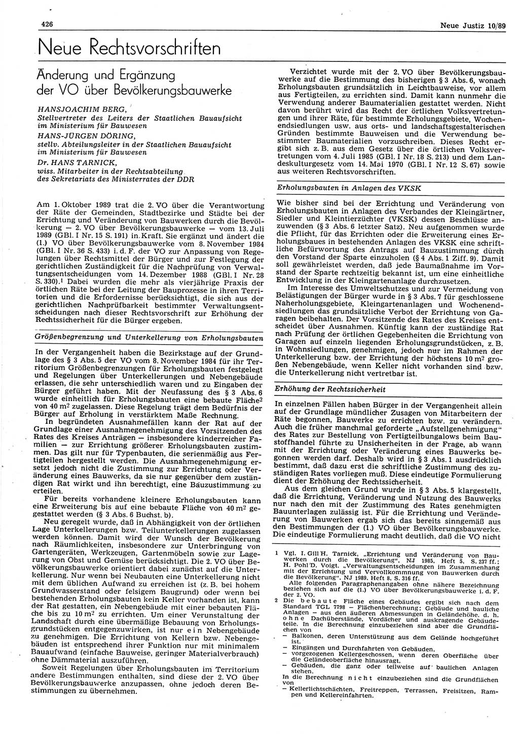 Neue Justiz (NJ), Zeitschrift für sozialistisches Recht und Gesetzlichkeit [Deutsche Demokratische Republik (DDR)], 43. Jahrgang 1989, Seite 426 (NJ DDR 1989, S. 426)