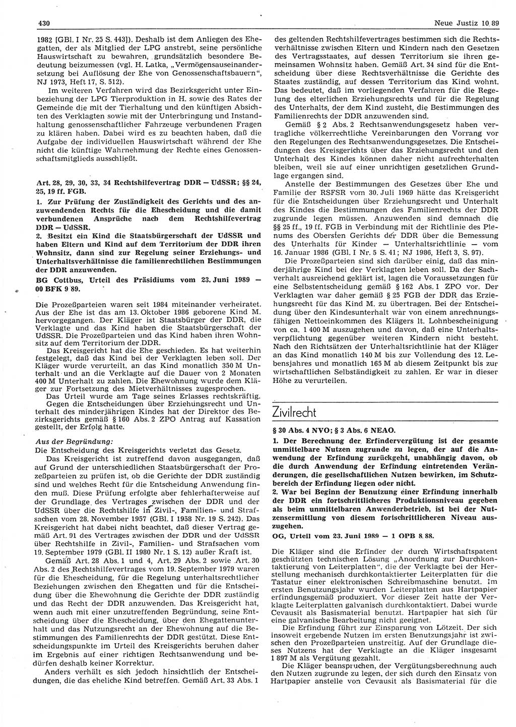 Neue Justiz (NJ), Zeitschrift für sozialistisches Recht und Gesetzlichkeit [Deutsche Demokratische Republik (DDR)], 43. Jahrgang 1989, Seite 430 (NJ DDR 1989, S. 430)