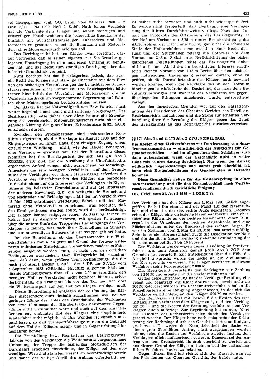 Neue Justiz (NJ), Zeitschrift für sozialistisches Recht und Gesetzlichkeit [Deutsche Demokratische Republik (DDR)], 43. Jahrgang 1989, Seite 433 (NJ DDR 1989, S. 433)