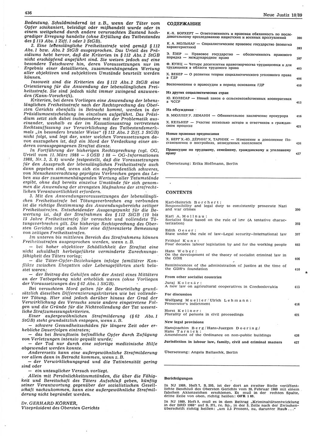 Neue Justiz (NJ), Zeitschrift für sozialistisches Recht und Gesetzlichkeit [Deutsche Demokratische Republik (DDR)], 43. Jahrgang 1989, Seite 436 (NJ DDR 1989, S. 436)