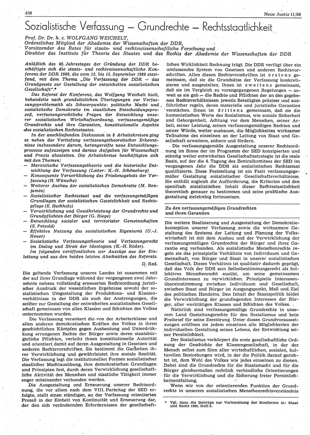 Neue Justiz (NJ), Zeitschrift für sozialistisches Recht und Gesetzlichkeit [Deutsche Demokratische Republik (DDR)], 43. Jahrgang 1989, Seite 438 (NJ DDR 1989, S. 438)