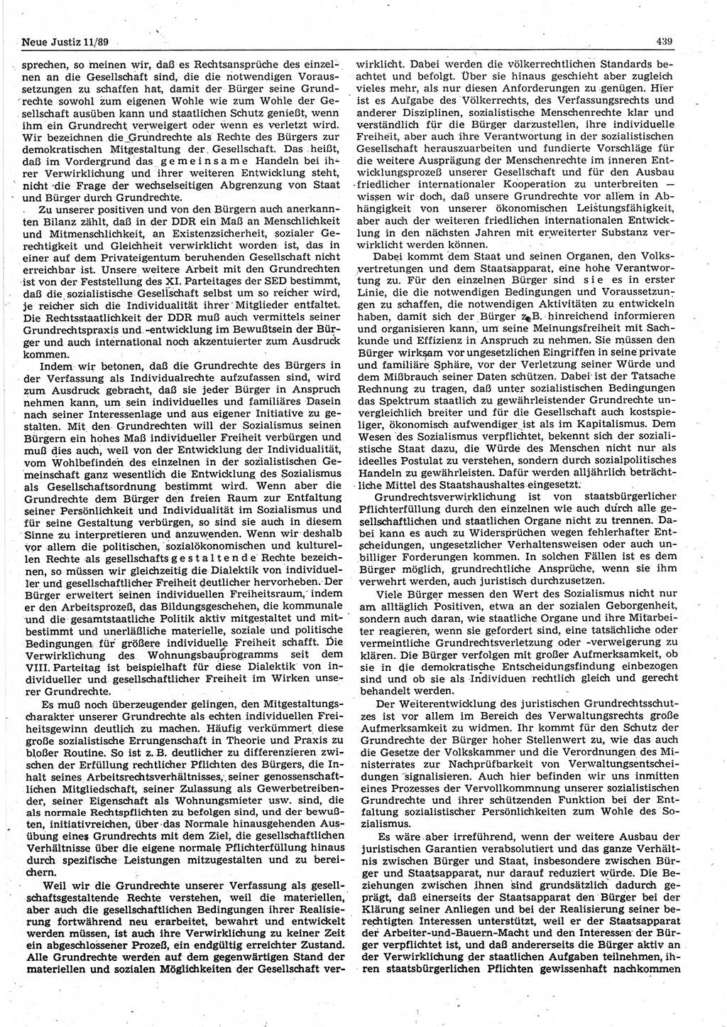 Neue Justiz (NJ), Zeitschrift für sozialistisches Recht und Gesetzlichkeit [Deutsche Demokratische Republik (DDR)], 43. Jahrgang 1989, Seite 439 (NJ DDR 1989, S. 439)