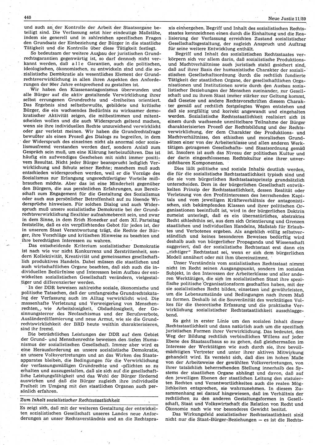 Neue Justiz (NJ), Zeitschrift für sozialistisches Recht und Gesetzlichkeit [Deutsche Demokratische Republik (DDR)], 43. Jahrgang 1989, Seite 440 (NJ DDR 1989, S. 440)