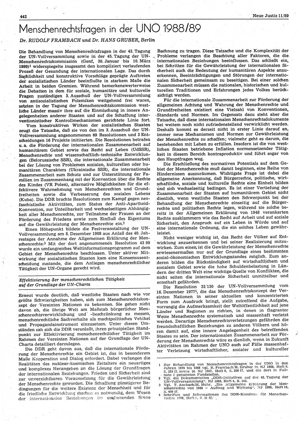 Neue Justiz (NJ), Zeitschrift für sozialistisches Recht und Gesetzlichkeit [Deutsche Demokratische Republik (DDR)], 43. Jahrgang 1989, Seite 442 (NJ DDR 1989, S. 442)