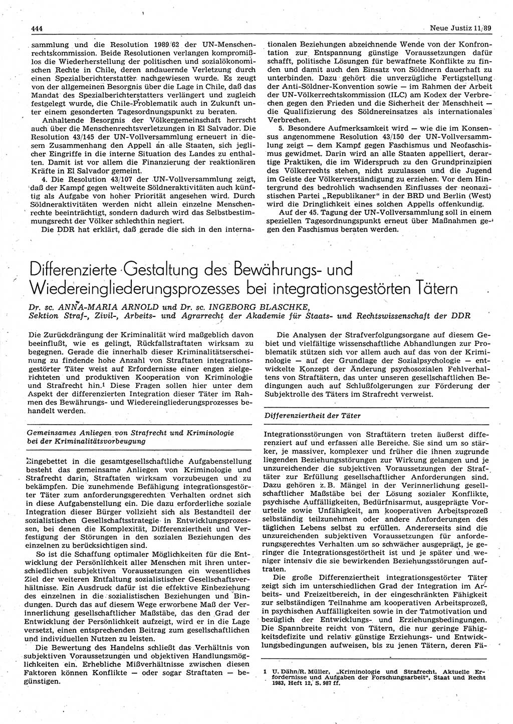 Neue Justiz (NJ), Zeitschrift für sozialistisches Recht und Gesetzlichkeit [Deutsche Demokratische Republik (DDR)], 43. Jahrgang 1989, Seite 444 (NJ DDR 1989, S. 444)