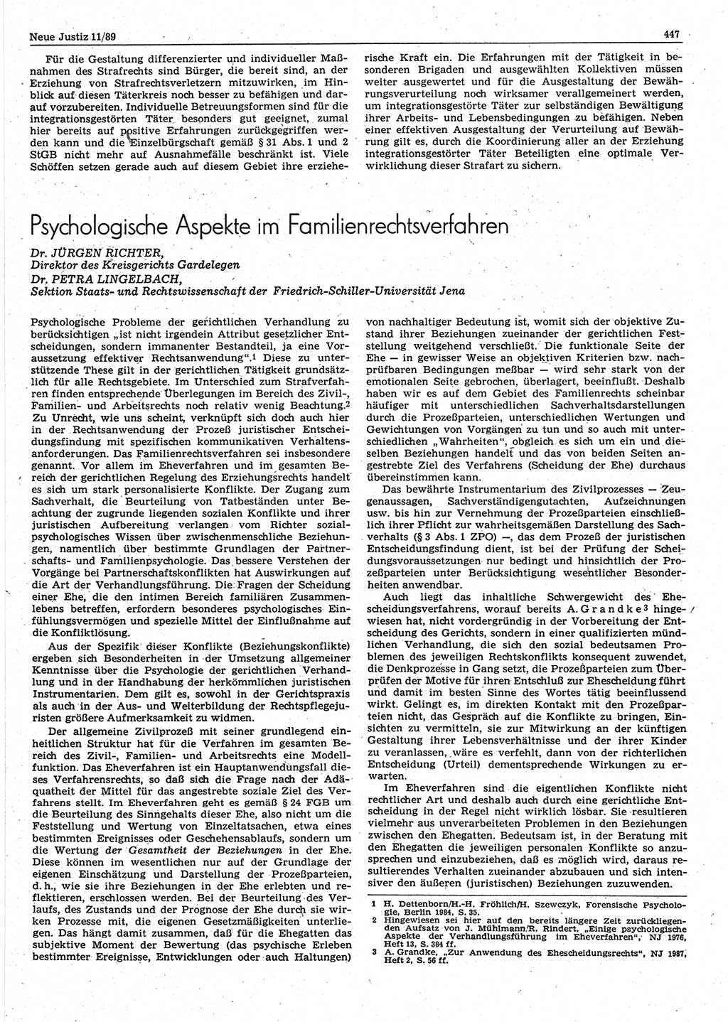 Neue Justiz (NJ), Zeitschrift für sozialistisches Recht und Gesetzlichkeit [Deutsche Demokratische Republik (DDR)], 43. Jahrgang 1989, Seite 447 (NJ DDR 1989, S. 447)