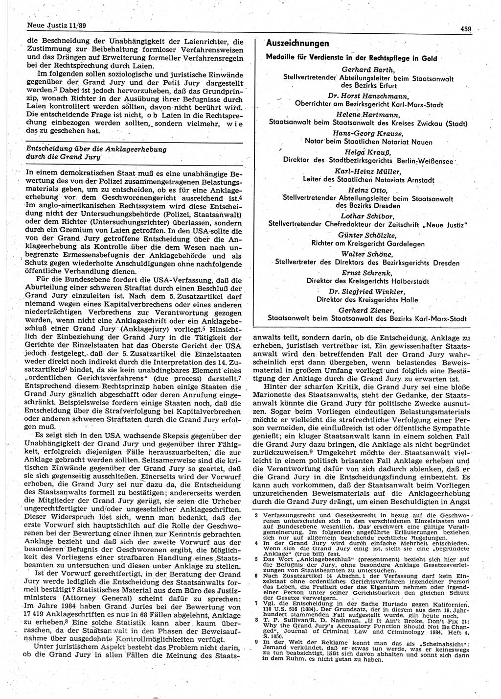 Neue Justiz (NJ), Zeitschrift für sozialistisches Recht und Gesetzlichkeit [Deutsche Demokratische Republik (DDR)], 43. Jahrgang 1989, Seite 459 (NJ DDR 1989, S. 459)