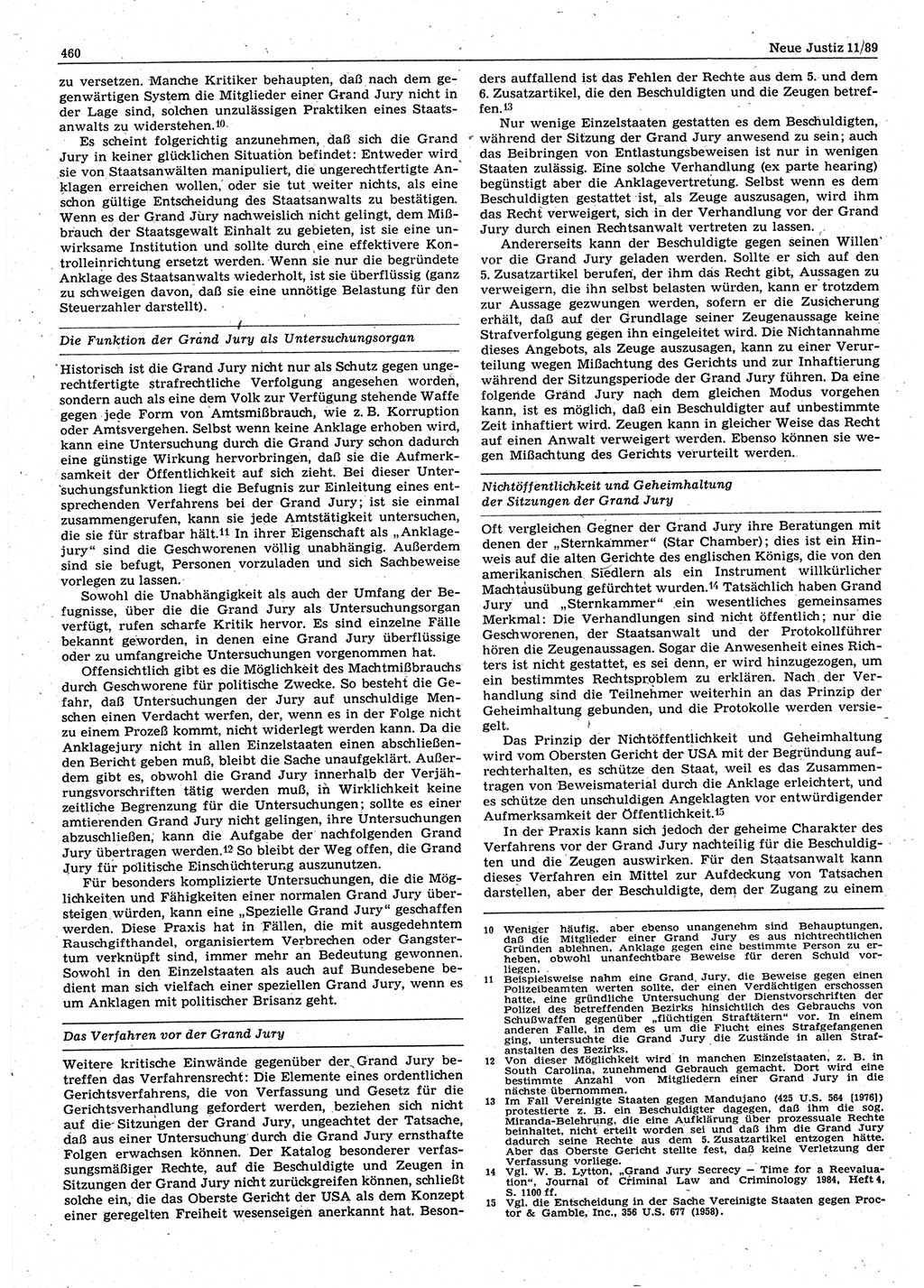 Neue Justiz (NJ), Zeitschrift für sozialistisches Recht und Gesetzlichkeit [Deutsche Demokratische Republik (DDR)], 43. Jahrgang 1989, Seite 460 (NJ DDR 1989, S. 460)