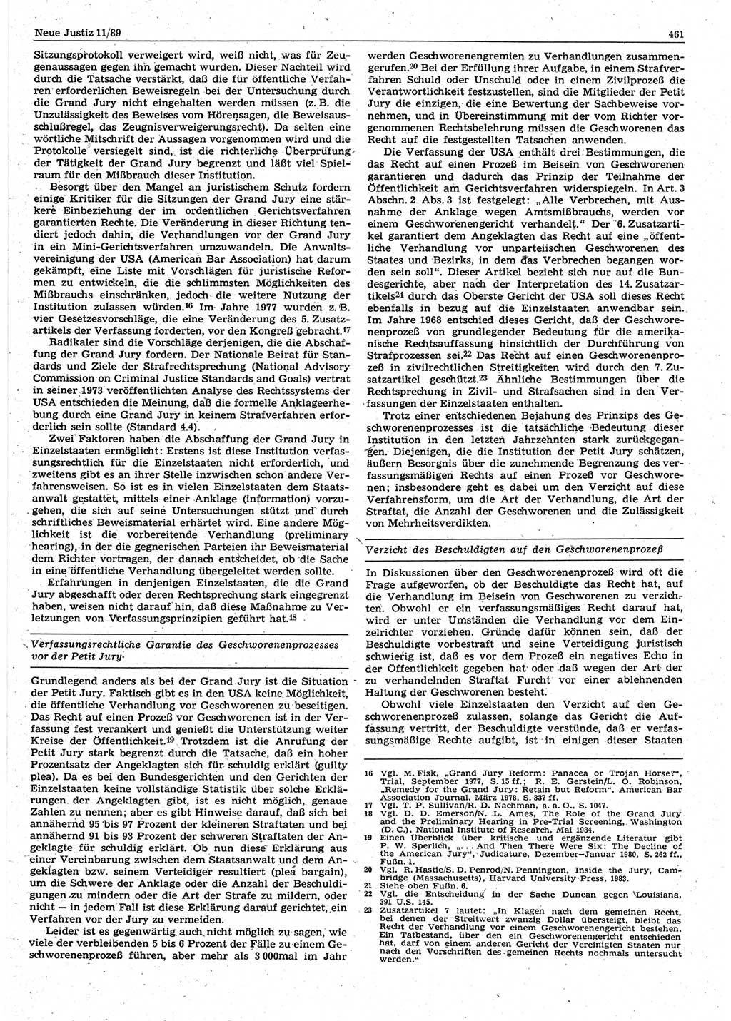 Neue Justiz (NJ), Zeitschrift für sozialistisches Recht und Gesetzlichkeit [Deutsche Demokratische Republik (DDR)], 43. Jahrgang 1989, Seite 461 (NJ DDR 1989, S. 461)