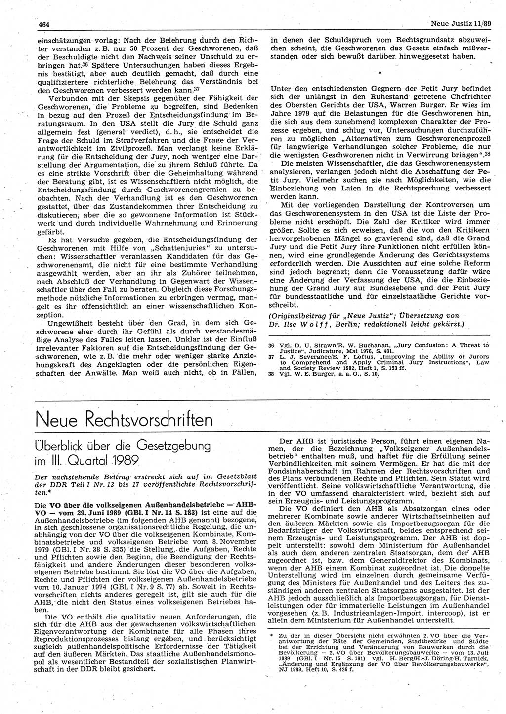 Neue Justiz (NJ), Zeitschrift für sozialistisches Recht und Gesetzlichkeit [Deutsche Demokratische Republik (DDR)], 43. Jahrgang 1989, Seite 464 (NJ DDR 1989, S. 464)