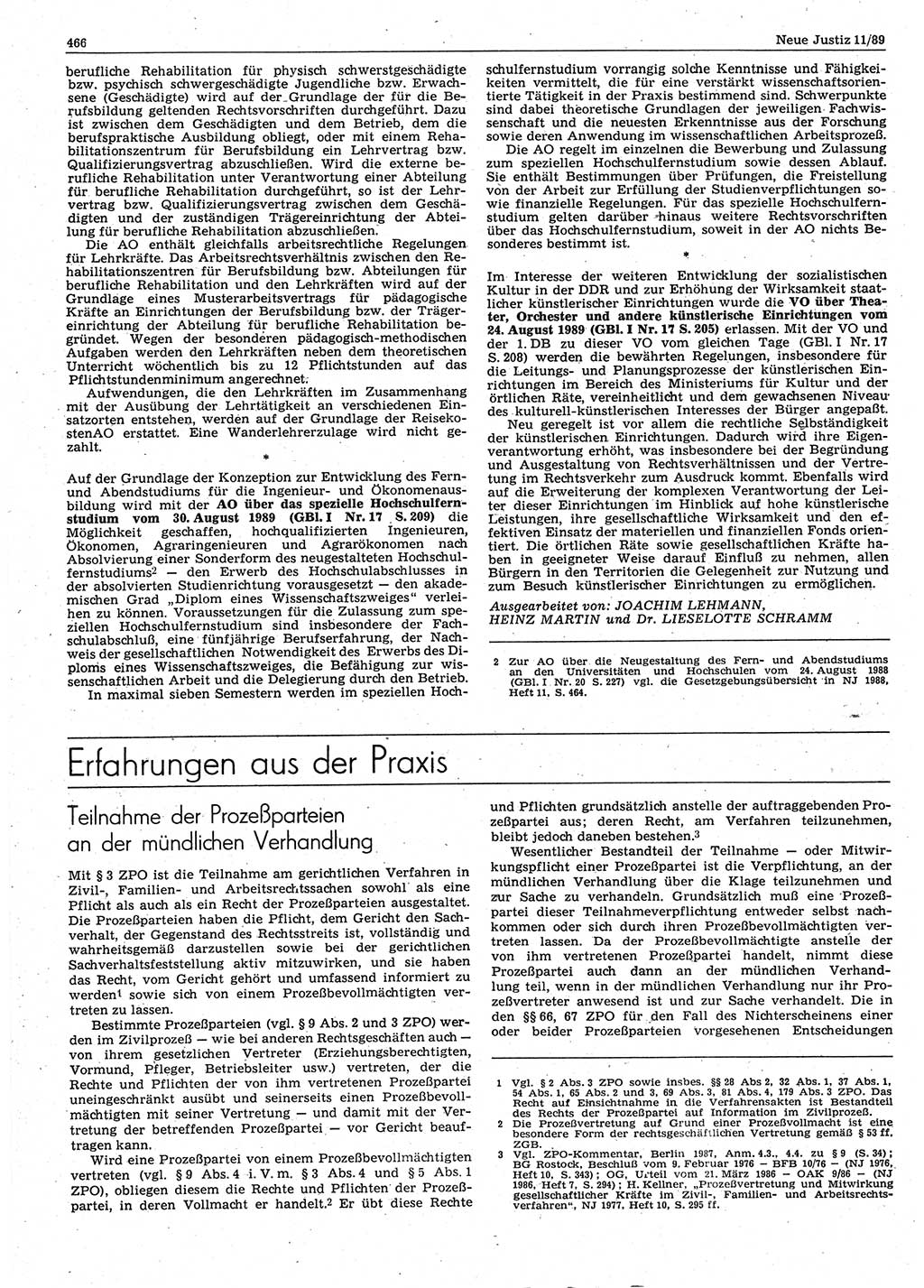 Neue Justiz (NJ), Zeitschrift für sozialistisches Recht und Gesetzlichkeit [Deutsche Demokratische Republik (DDR)], 43. Jahrgang 1989, Seite 466 (NJ DDR 1989, S. 466)