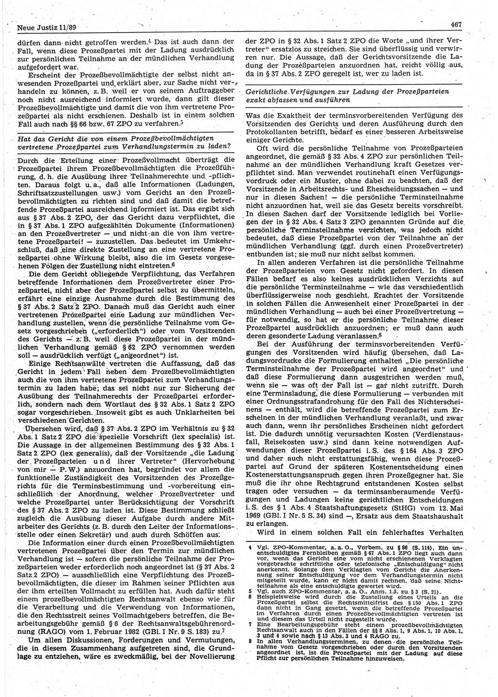 Neue Justiz (NJ), Zeitschrift für sozialistisches Recht und Gesetzlichkeit [Deutsche Demokratische Republik (DDR)], 43. Jahrgang 1989, Seite 467 (NJ DDR 1989, S. 467)