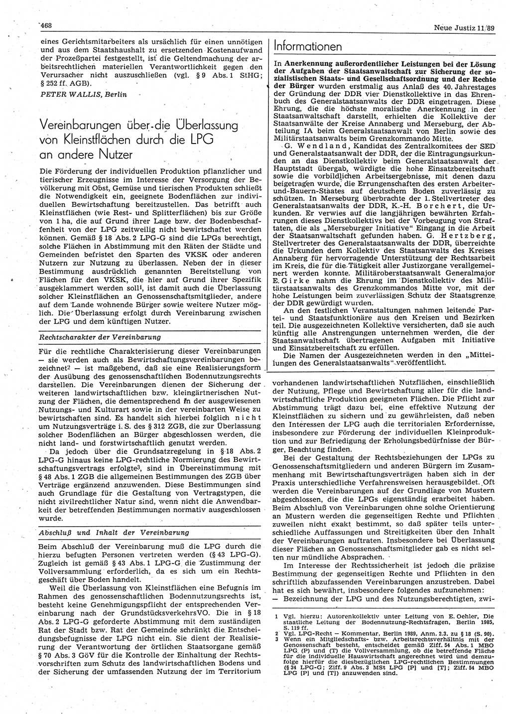Neue Justiz (NJ), Zeitschrift für sozialistisches Recht und Gesetzlichkeit [Deutsche Demokratische Republik (DDR)], 43. Jahrgang 1989, Seite 468 (NJ DDR 1989, S. 468)