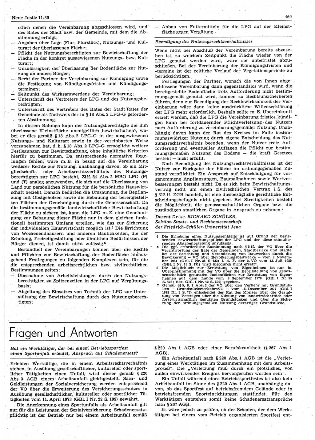 Neue Justiz (NJ), Zeitschrift für sozialistisches Recht und Gesetzlichkeit [Deutsche Demokratische Republik (DDR)], 43. Jahrgang 1989, Seite 469 (NJ DDR 1989, S. 469)