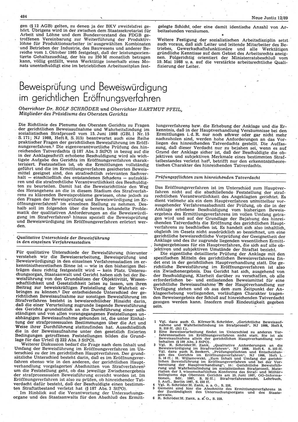 Neue Justiz (NJ), Zeitschrift für sozialistisches Recht und Gesetzlichkeit [Deutsche Demokratische Republik (DDR)], 43. Jahrgang 1989, Seite 484 (NJ DDR 1989, S. 484)