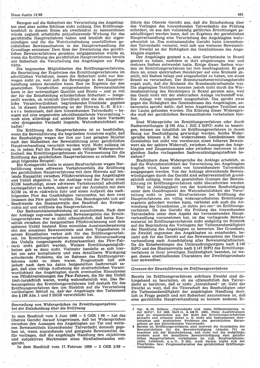 Neue Justiz (NJ), Zeitschrift für sozialistisches Recht und Gesetzlichkeit [Deutsche Demokratische Republik (DDR)], 43. Jahrgang 1989, Seite 485 (NJ DDR 1989, S. 485)