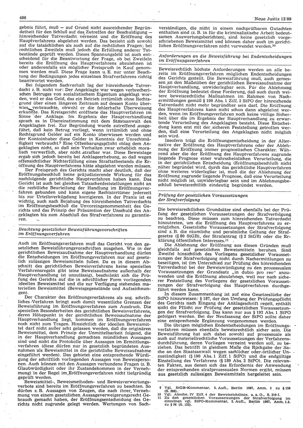 Neue Justiz (NJ), Zeitschrift für sozialistisches Recht und Gesetzlichkeit [Deutsche Demokratische Republik (DDR)], 43. Jahrgang 1989, Seite 486 (NJ DDR 1989, S. 486)