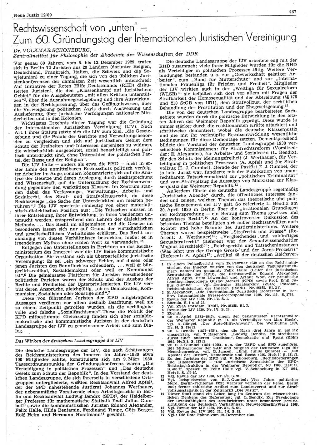 Neue Justiz (NJ), Zeitschrift für sozialistisches Recht und Gesetzlichkeit [Deutsche Demokratische Republik (DDR)], 43. Jahrgang 1989, Seite 487 (NJ DDR 1989, S. 487)