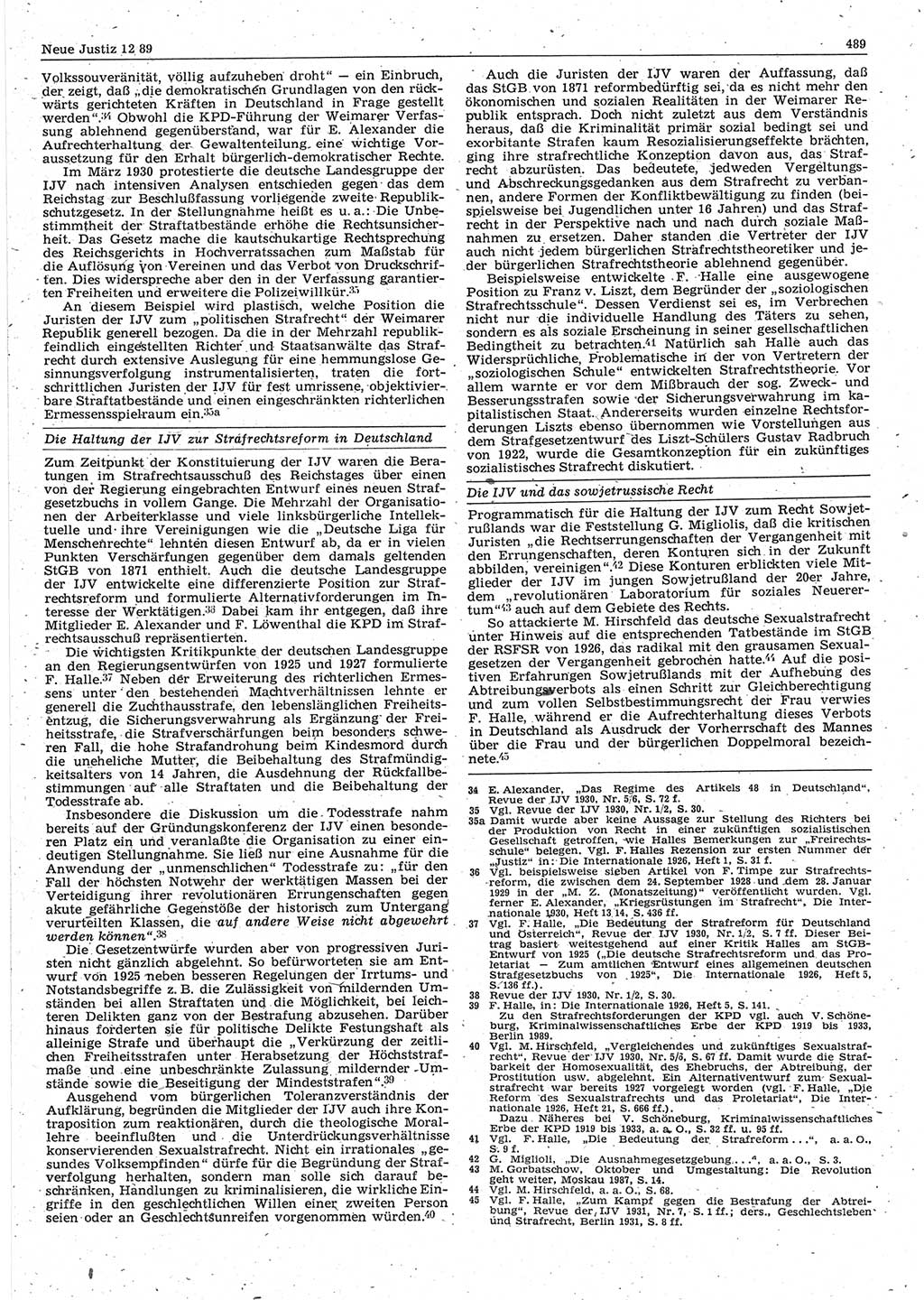Neue Justiz (NJ), Zeitschrift für sozialistisches Recht und Gesetzlichkeit [Deutsche Demokratische Republik (DDR)], 43. Jahrgang 1989, Seite 489 (NJ DDR 1989, S. 489)