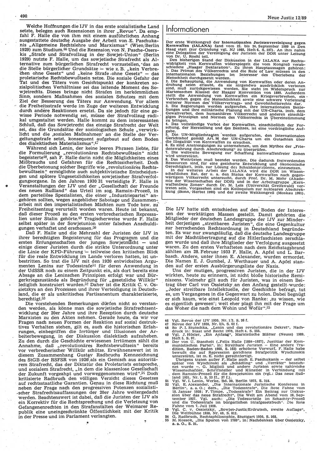 Neue Justiz (NJ), Zeitschrift für sozialistisches Recht und Gesetzlichkeit [Deutsche Demokratische Republik (DDR)], 43. Jahrgang 1989, Seite 490 (NJ DDR 1989, S. 490)