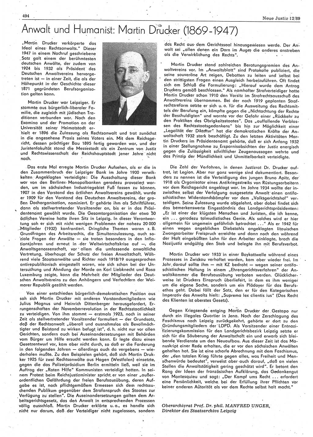 Neue Justiz (NJ), Zeitschrift für sozialistisches Recht und Gesetzlichkeit [Deutsche Demokratische Republik (DDR)], 43. Jahrgang 1989, Seite 494 (NJ DDR 1989, S. 494)