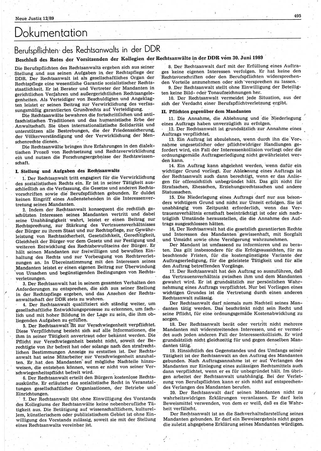 Neue Justiz (NJ), Zeitschrift für sozialistisches Recht und Gesetzlichkeit [Deutsche Demokratische Republik (DDR)], 43. Jahrgang 1989, Seite 495 (NJ DDR 1989, S. 495)