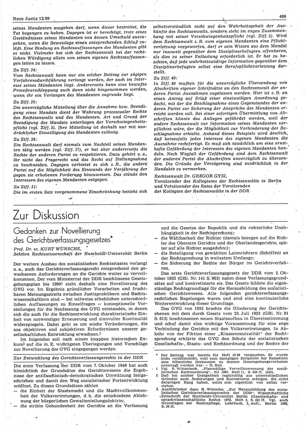 Neue Justiz (NJ), Zeitschrift für sozialistisches Recht und Gesetzlichkeit [Deutsche Demokratische Republik (DDR)], 43. Jahrgang 1989, Seite 499 (NJ DDR 1989, S. 499)