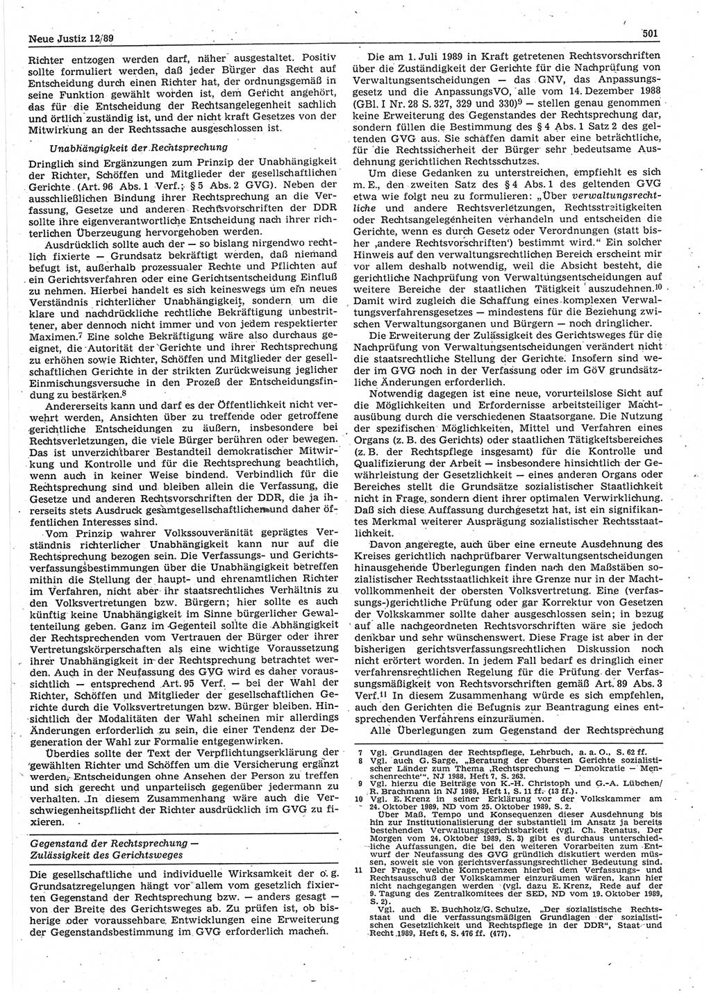 Neue Justiz (NJ), Zeitschrift für sozialistisches Recht und Gesetzlichkeit [Deutsche Demokratische Republik (DDR)], 43. Jahrgang 1989, Seite 501 (NJ DDR 1989, S. 501)