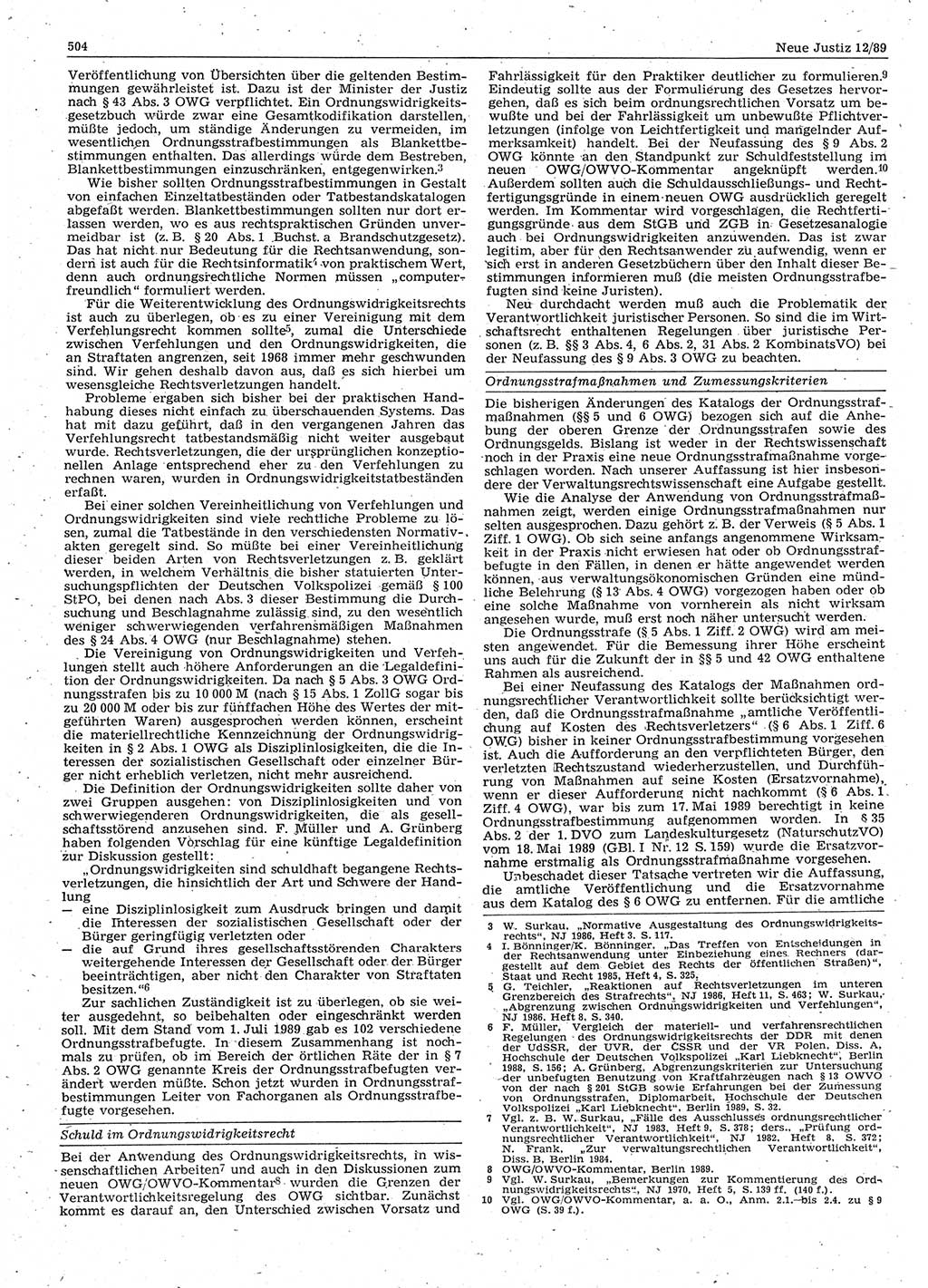Neue Justiz (NJ), Zeitschrift für sozialistisches Recht und Gesetzlichkeit [Deutsche Demokratische Republik (DDR)], 43. Jahrgang 1989, Seite 504 (NJ DDR 1989, S. 504)